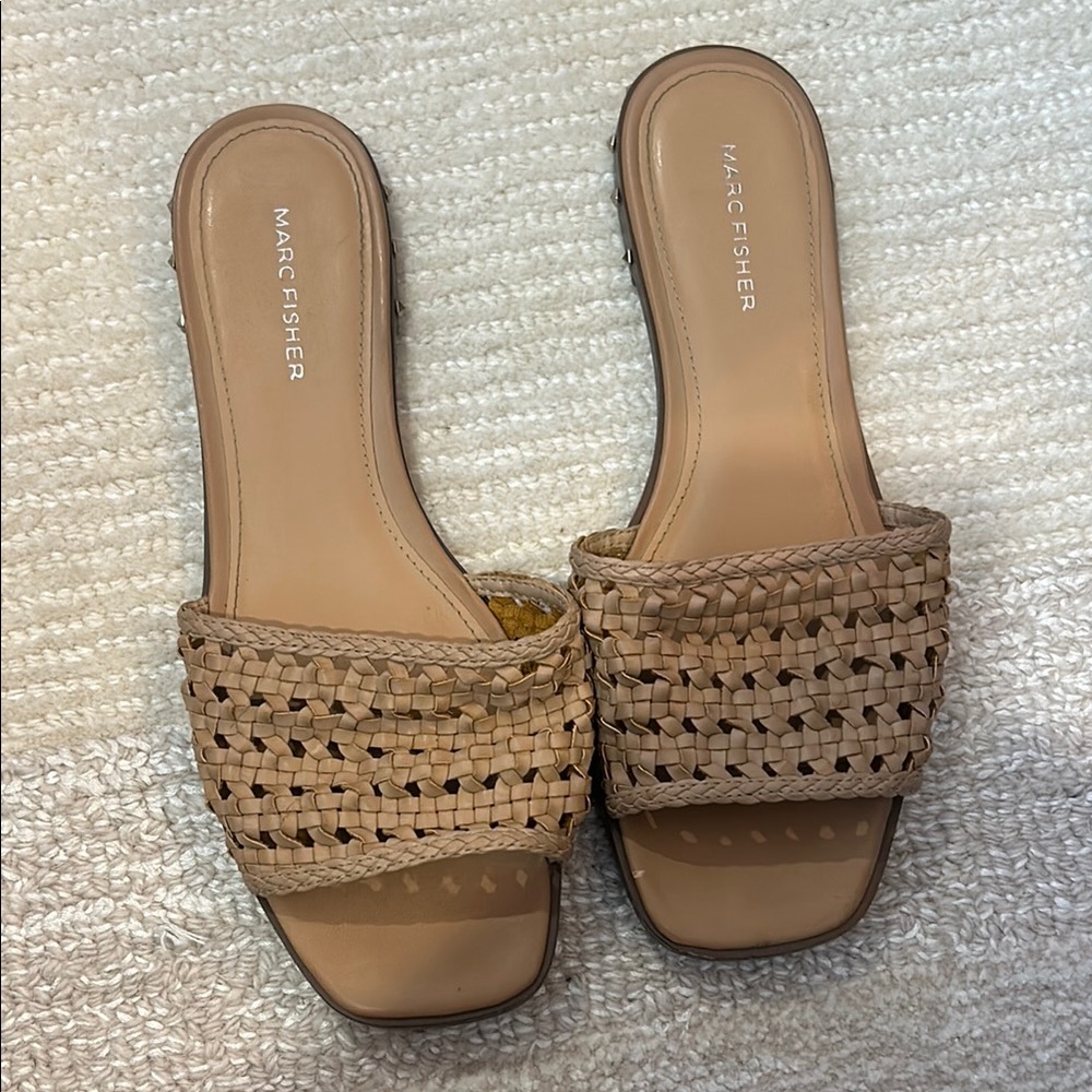 Marc Fisher Tan Woven Slide Sandals